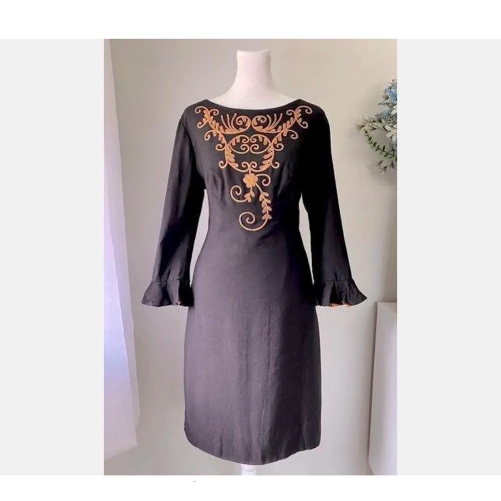 Julie Miller California Magnificent Vintage Dress w Gold Embroidery